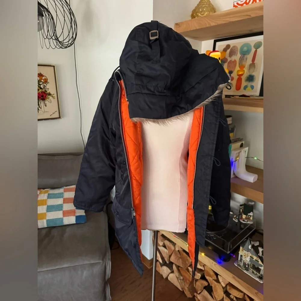 Men's 1970’s Sears Vintage Blue and Orange Snorkel Parka Coat